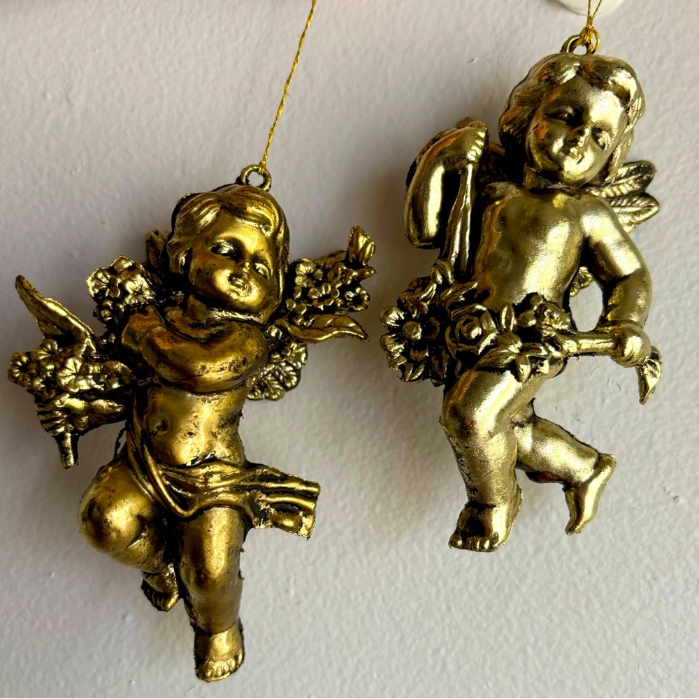Vintage Angel Ornaments Gold Cherub Set of Christmas Ornament Victorian Decor